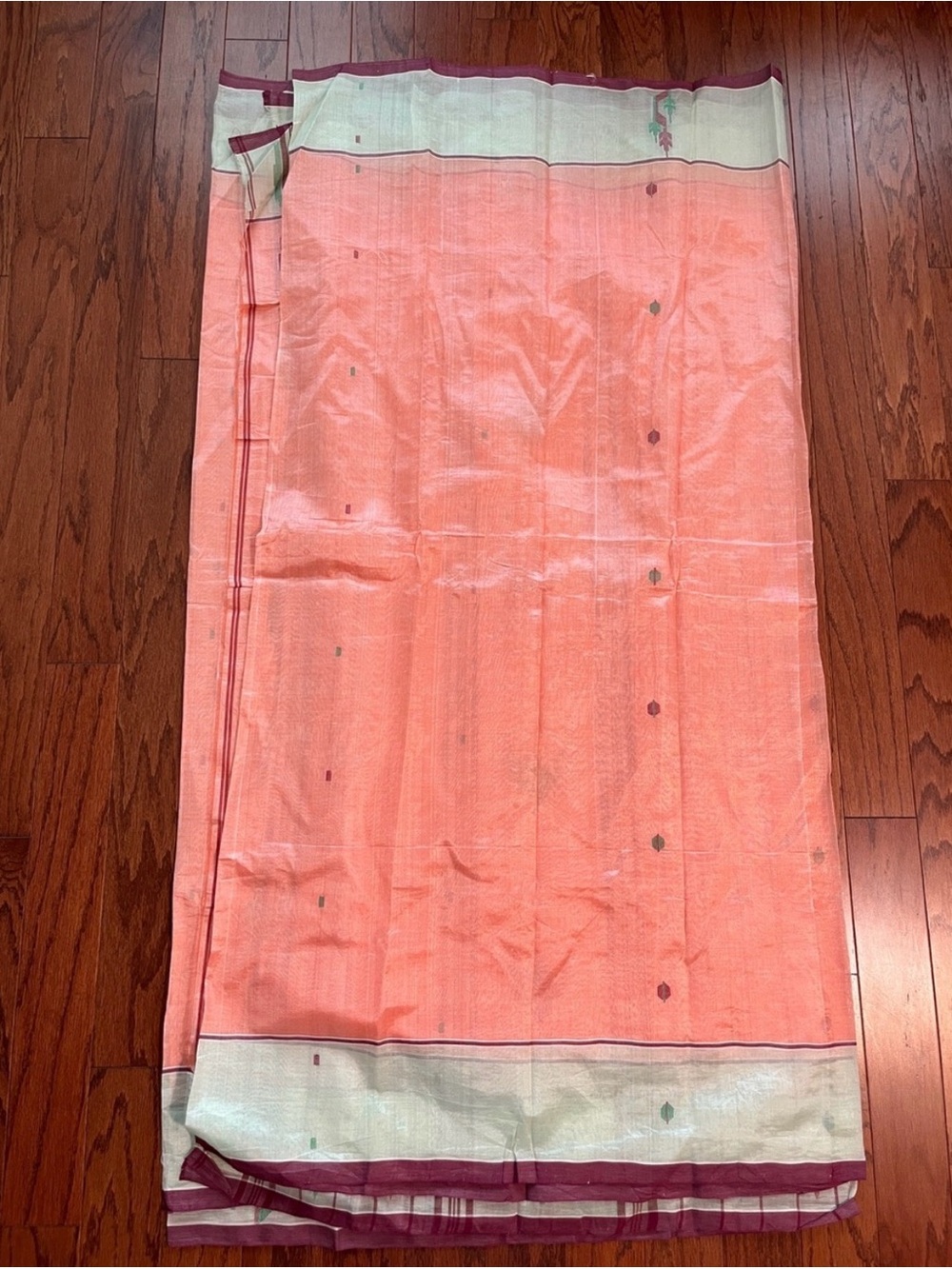Coral Ikat-Pattern Full Circle Saree with Cream Border